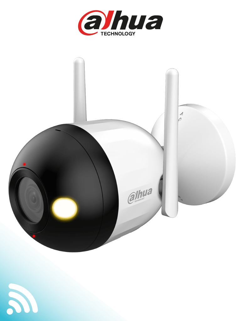 DAHUA F2CN-PV - Cámara IP Bullet WiFi de 2 MP/ lente de 2.8 mm. Cuenta con Full Color + iluminación dual inteligente, disuasión activa, audio bidireccional, micrófono y altavoz integrados, 30 m, funciones de IA y resistencia IP67.#DHWifi
