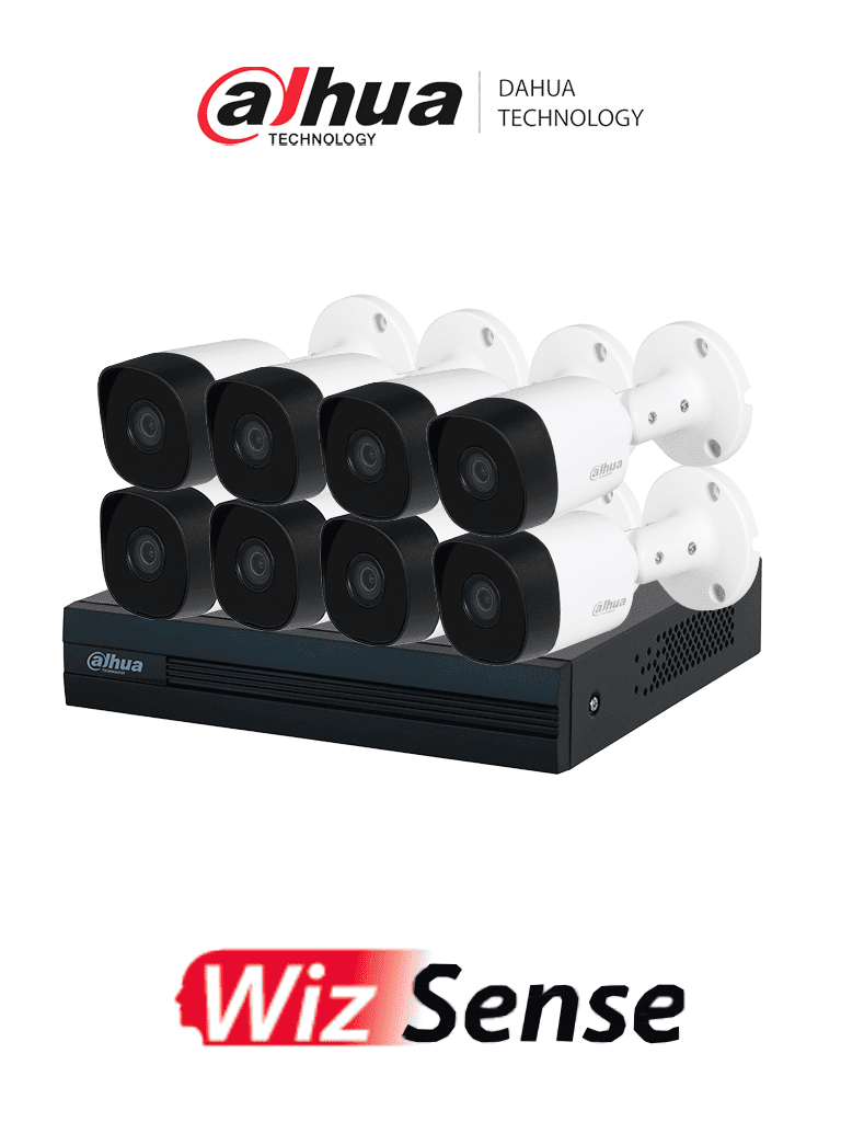 DAHUA KIT/XVR1B08-I/8-B2A21N-U - Kit con DVR Cooper-I WizSense de 8 Canales ofrece 8 cámaras de 2 MP con visión 1080p, tecnología de IA y compresión H.265+. Admite hasta 10 canales IP, incluye SMD Plus y permite búsqueda de personas y vehículos #LoNuevo